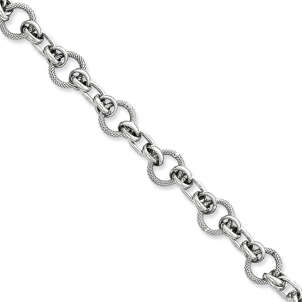 Sterling Silver Antiqued Fancy Link Bracelet 7.5 Inches