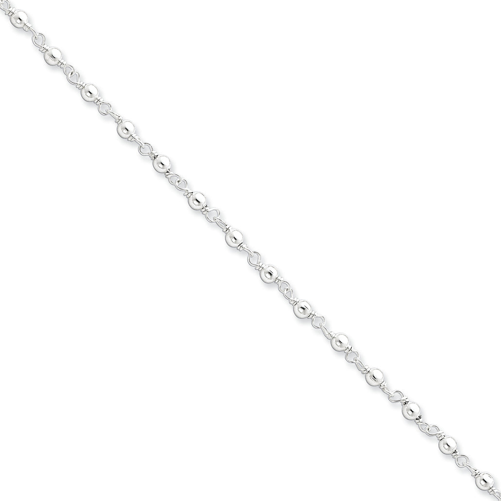 Sterling Silver Bead & Link Bracelet 7.25 Inches