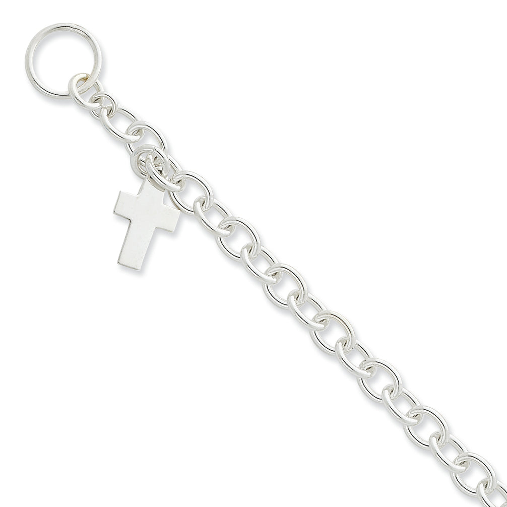 Sterling Silver Dangling Cross Charm Bracelet 7.5 Inches