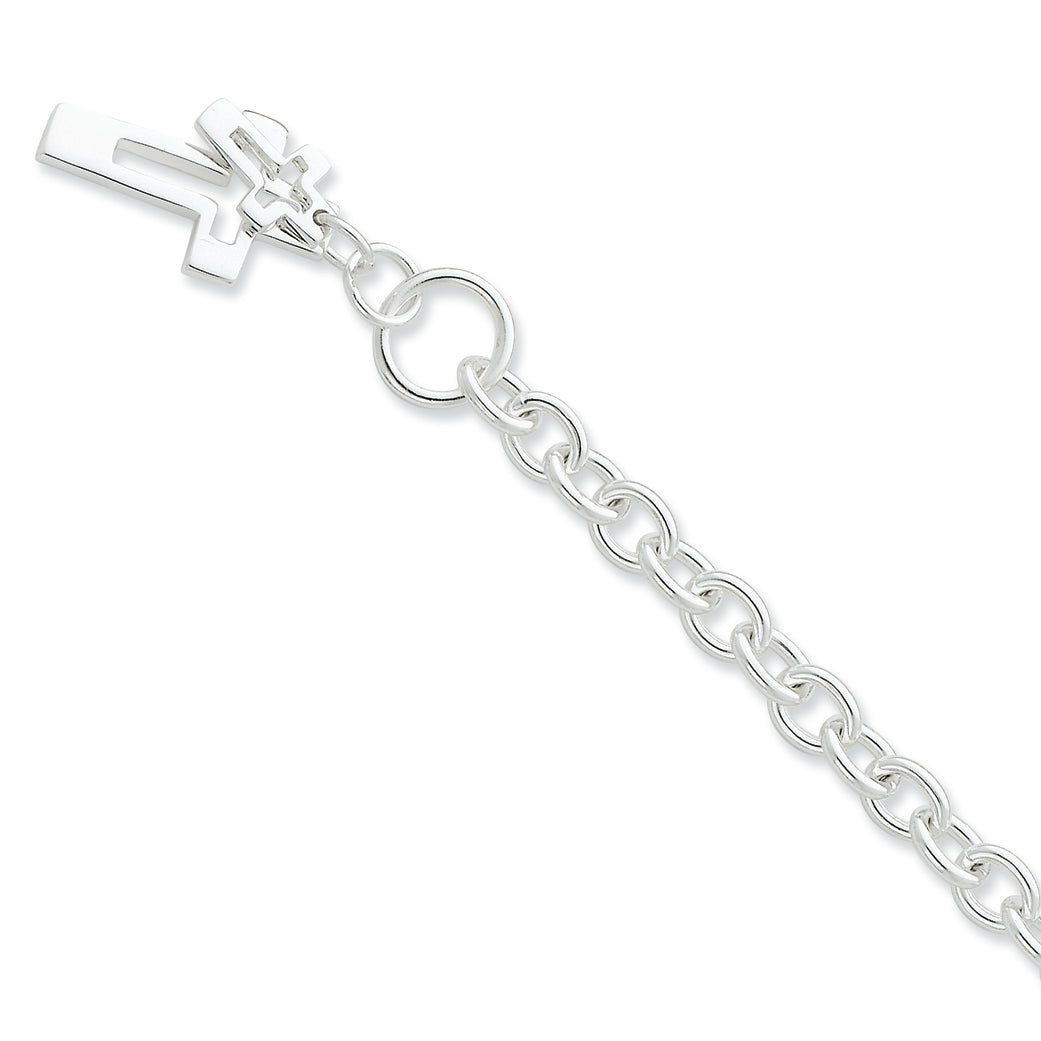 Sterling Silver Cross Bracelet 7.25 Inches