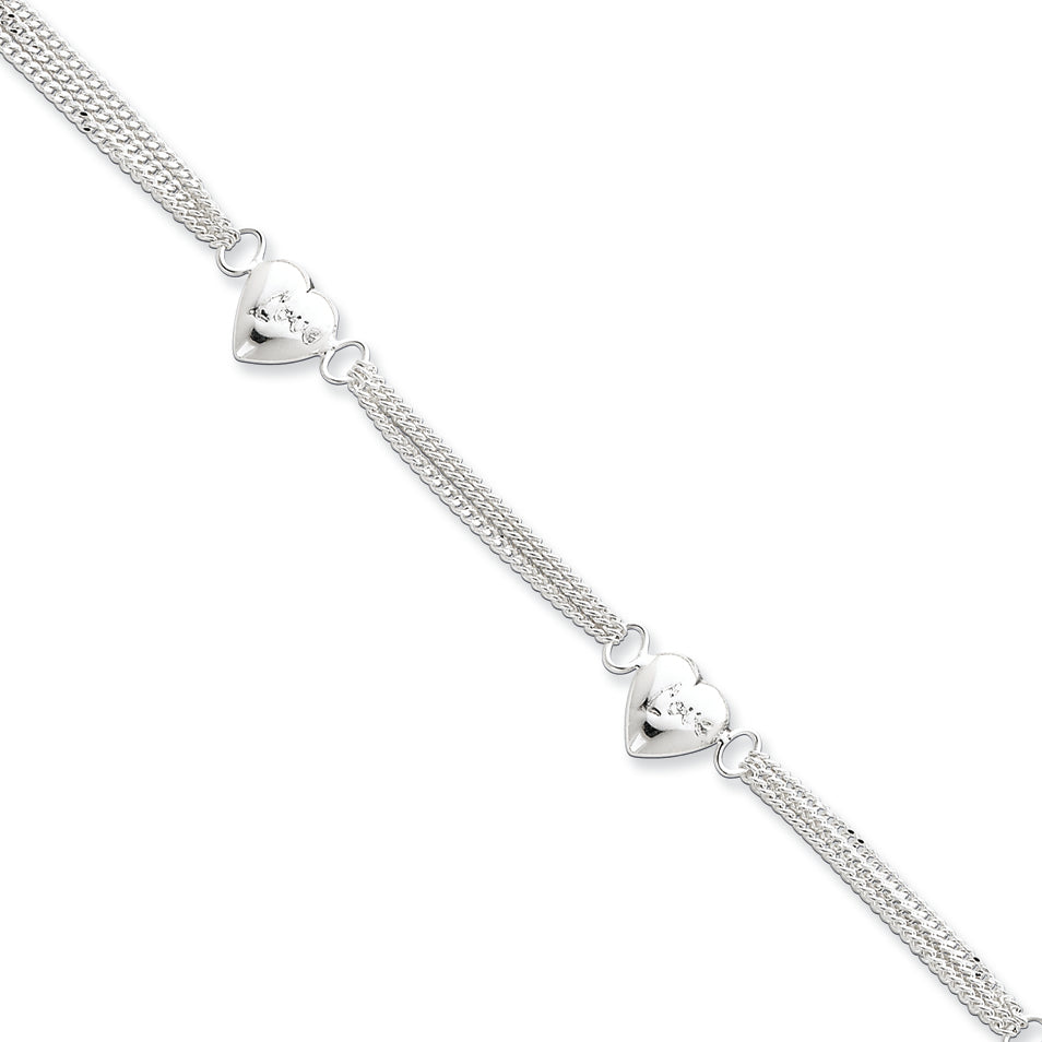 Sterling Silver Heart with Love Bracelet 7 Inches