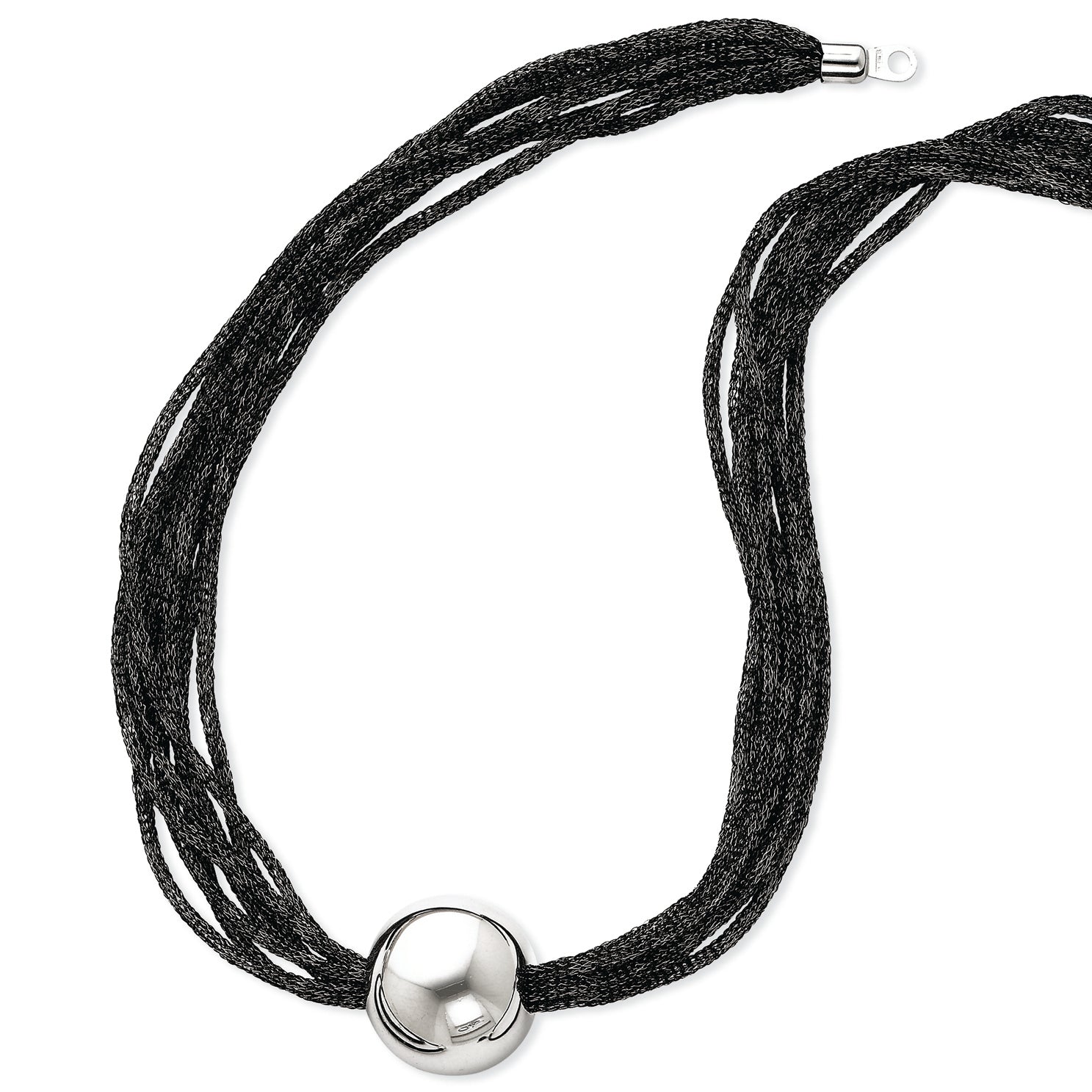 Sterling Silver Beaded Satin Mesh Black Necklace