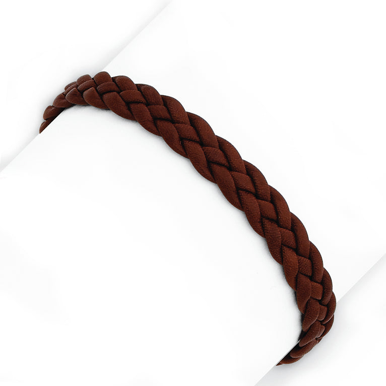 Sterling Silver Brown Braided Leather Bracelet 7 Inches