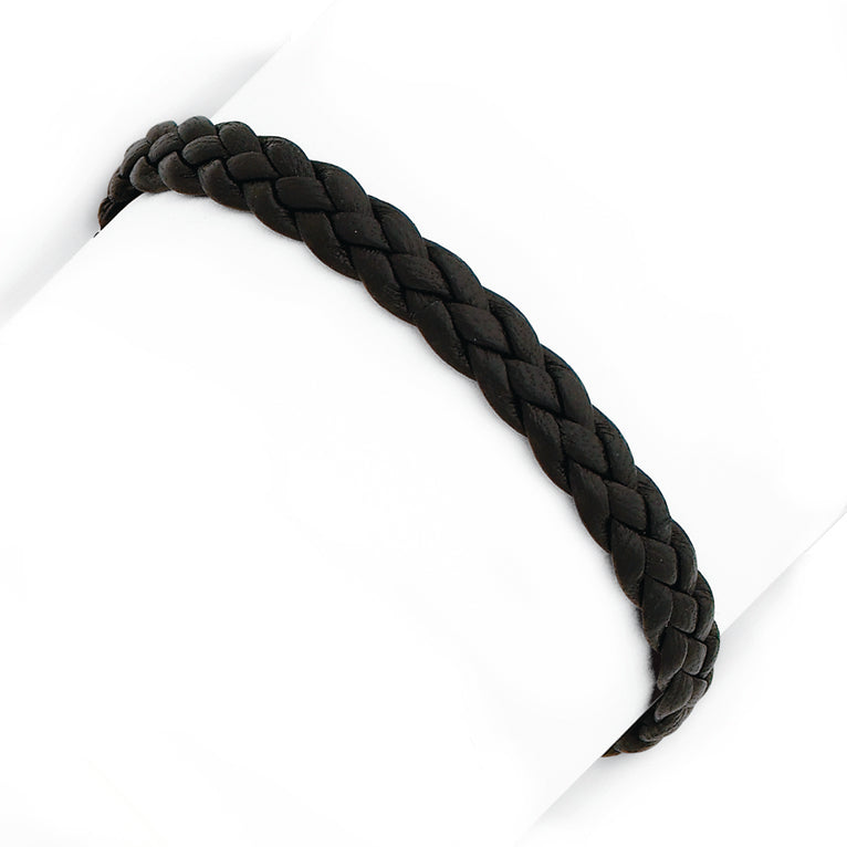 Sterling Silver Black Braided Leather Bracelet 7 Inches