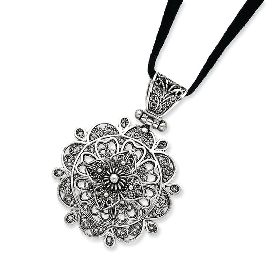 Sterling Silver Filigree Pendant  w/40" Cord Necklace