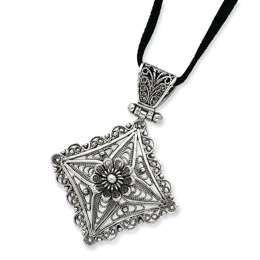 Sterling Silver Filigree Pendant  w/40" Cord Necklace