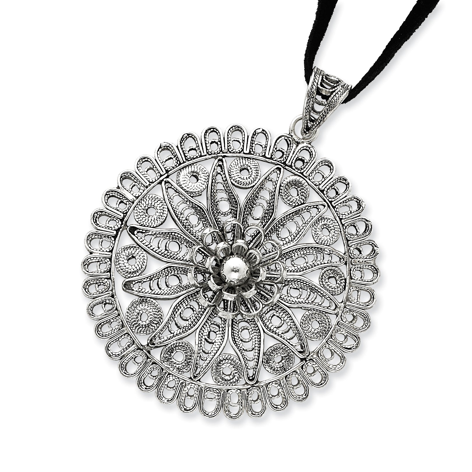 Sterling Silver Filigree Pendant  w/40" Cord Necklace