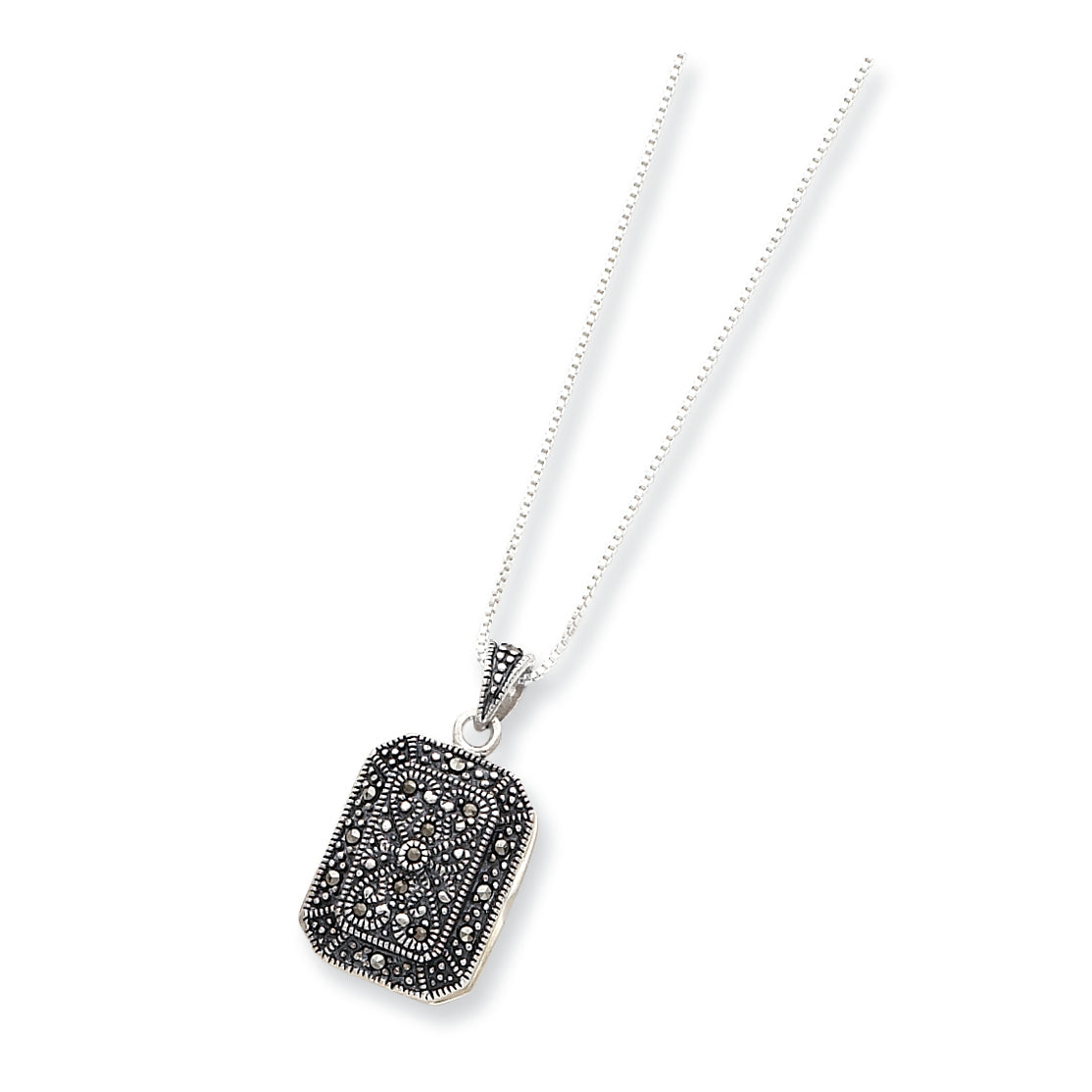 Sterling Silver Marcasite Locket w/18 inch Chain Necklace