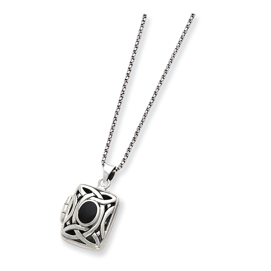 Sterling Silver Onyx & Marcasite Square Locket w/Chain