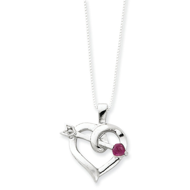 Sterling Silver Heart with a Ruby Arrow Necklace