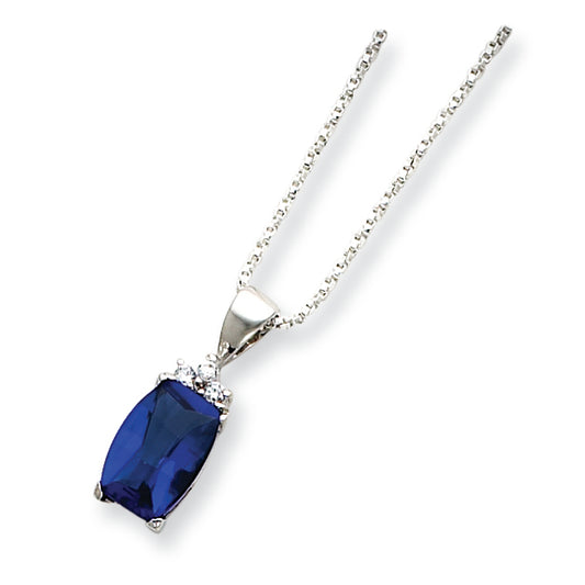 Sterling Silver Cushion Cut Violet and Clear CZ Necklace