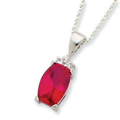 Sterling Silver Cushion Cut Red and Clear CZ Necklace