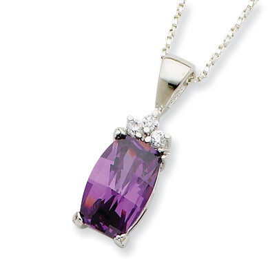 Sterling Silver Cushion Cut Purple and Clear CZ Necklace