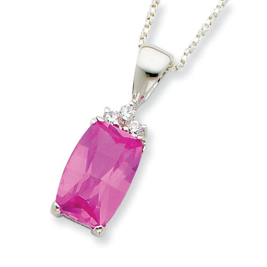 Sterling Silver Cushion Cut Pink and Clear CZ Necklace