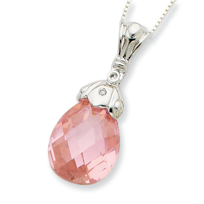 Sterling Silver Pink and Clear CZ Tear Drop Necklace