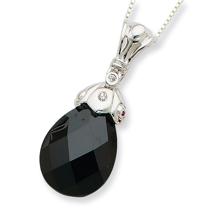 Sterling Silver Black CZ Tear Drop Necklace