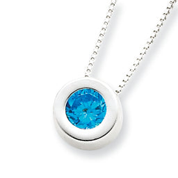 Sterling Silver Bezel Set Blue CZ Necklace