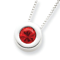 Sterling Silver Bezel Set Created Ruby Necklace