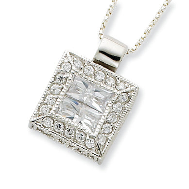 Sterling Silver Clear CZ Square Shaped Necklace
