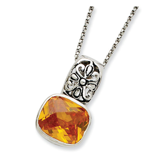Sterling Silver Antiqued Yellow CZ Necklace