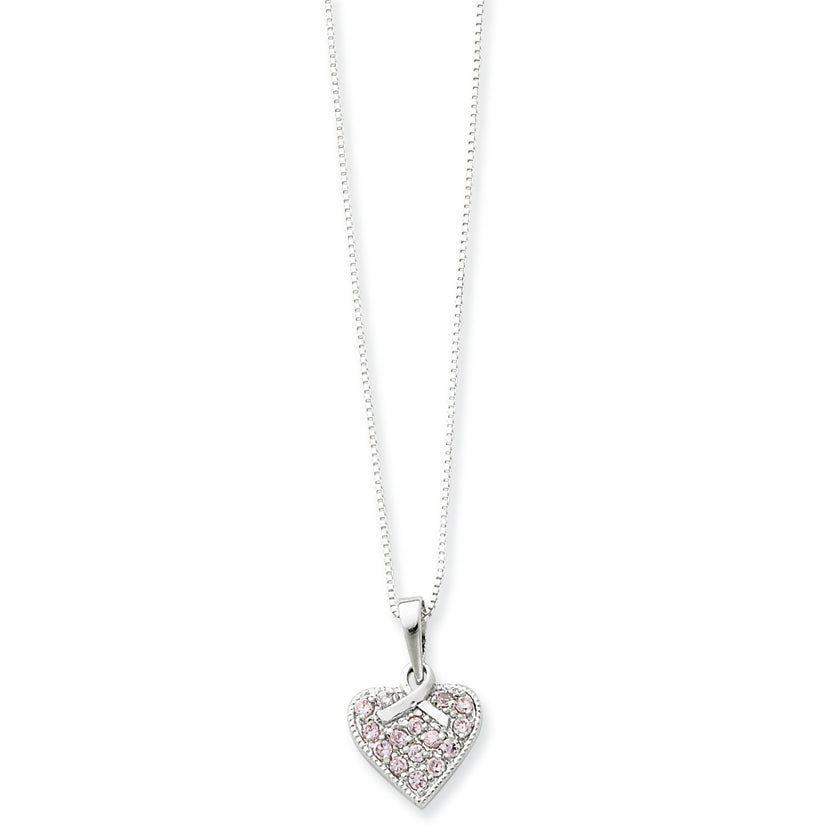 Sterling Silver Pink CZ Heart Necklace
