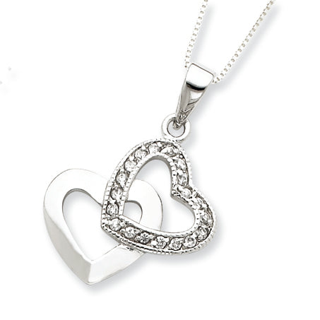 Sterling Silver CZ Double Heart Necklace