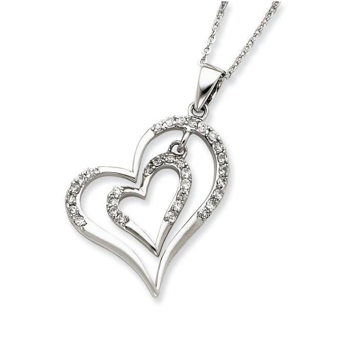 Sterling Silver CZ Double Heart Necklace