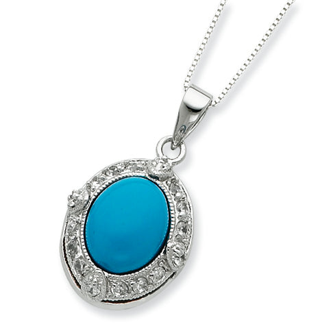 Sterling Silver Oval Turquoise and CZ Necklace