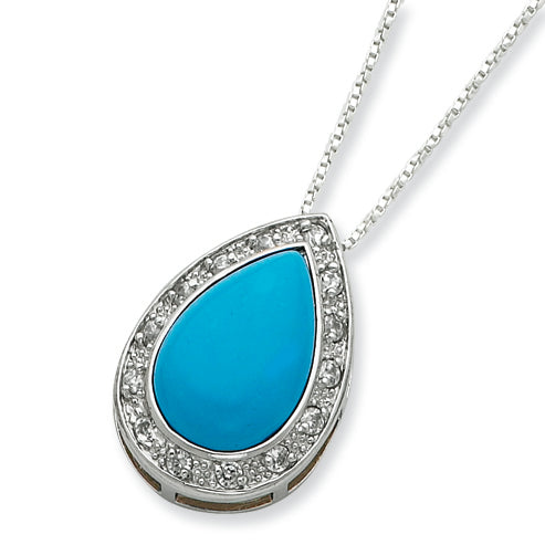 Sterling Silver Tear Drop Shaped Turquoise and CZ Necklace