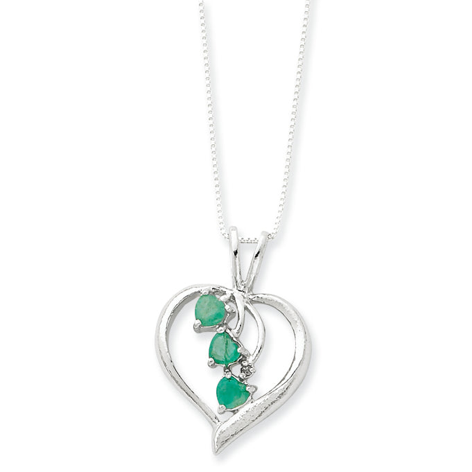 Sterling Silver Heart with Cascading Emeralds Necklace