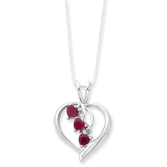 Sterling Silver Heart with Cascading Rubies Necklace