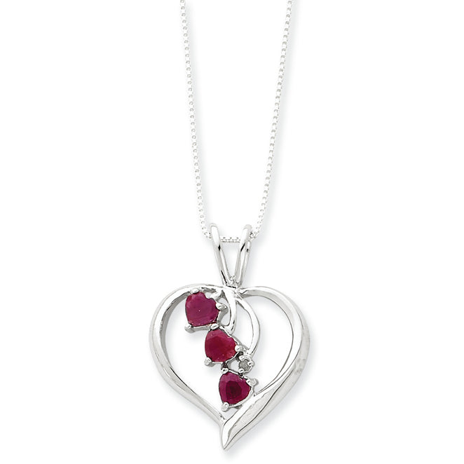 Sterling Silver Heart with Cascading Rubies Necklace