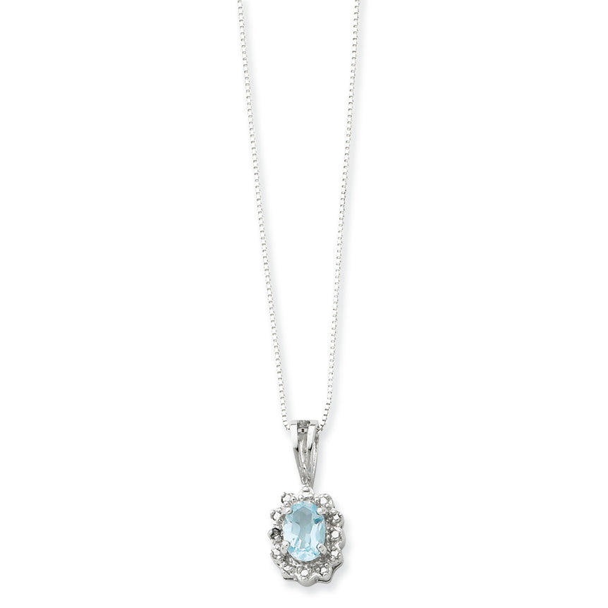 Sterling Silver Blue Topaz and CZ Necklace