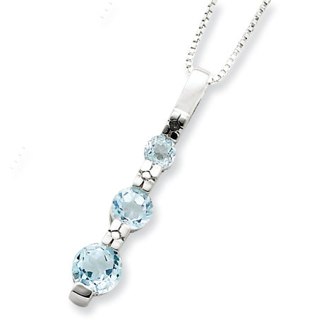 Sterling Silver Three Stone Blue Topaz Necklace