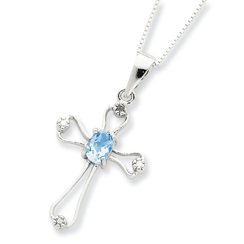 Sterling Silver Blue Topaz Cross Necklace