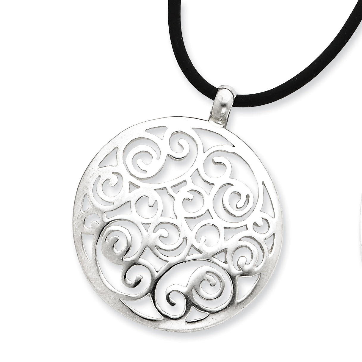 Sterling Silver Round Fancy Pendant Cord Necklace