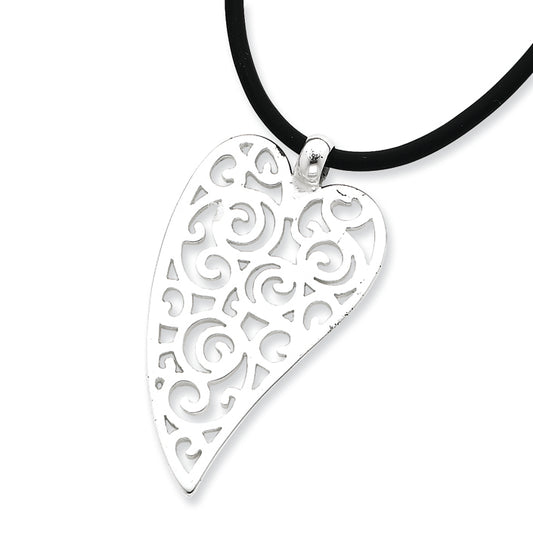 Sterling Silver Heart Pendant Cord Necklace