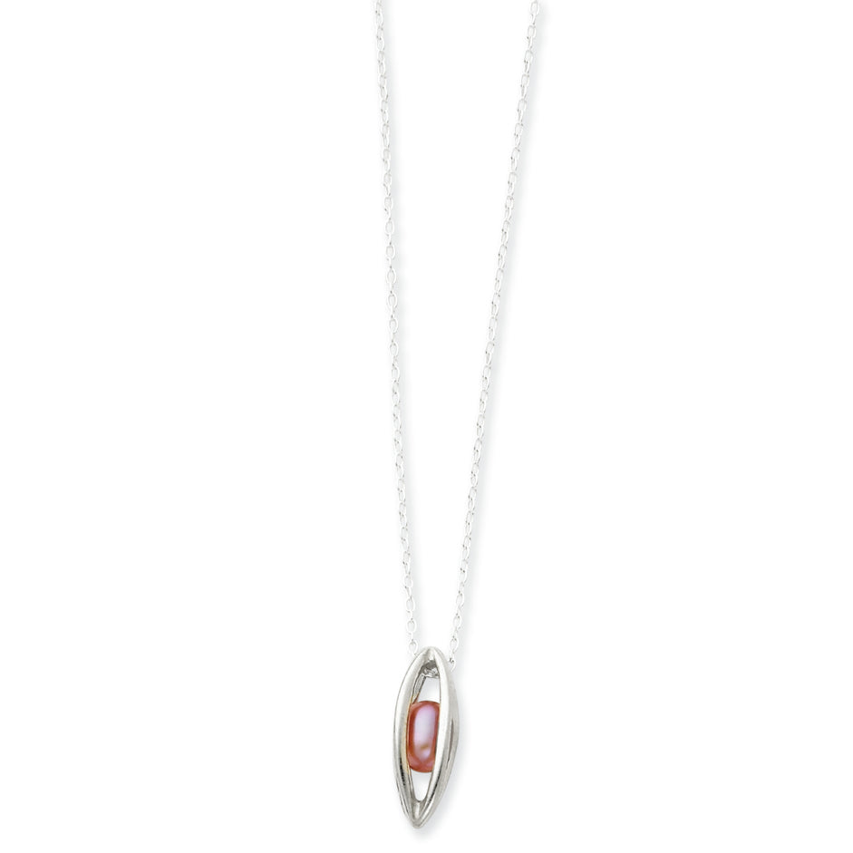 Sterling Silver Floating Small Pink Pearl Pendant 18 Inches