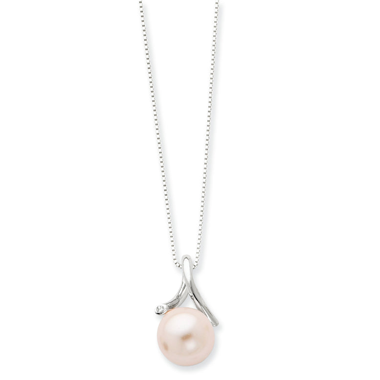 Sterling Silver Simulated Pink Pearl Necklace 18 Inches