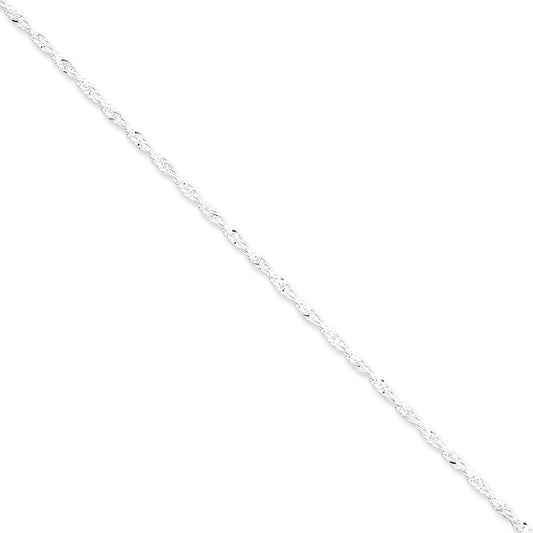 Sterling Silver 2mm Singapore Chain Anklet 9 Inches