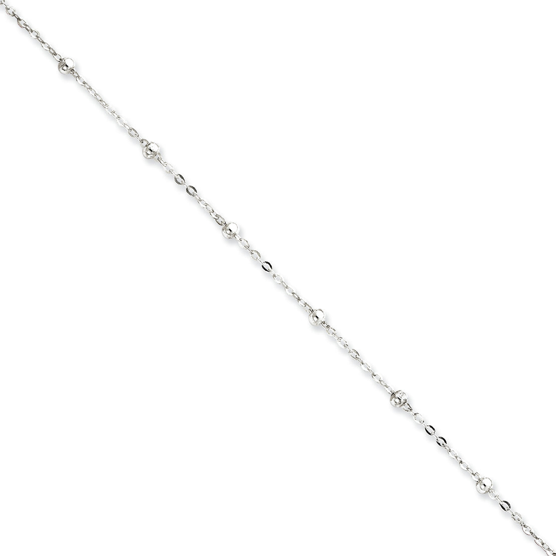 Sterling Silver 1mm Beaded Chain Anklet 9 Inches