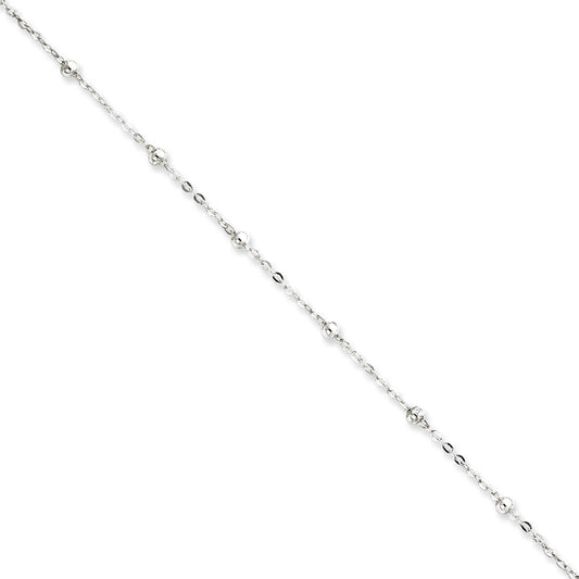 Sterling Silver 1mm Beaded Chain Anklet 9 Inches