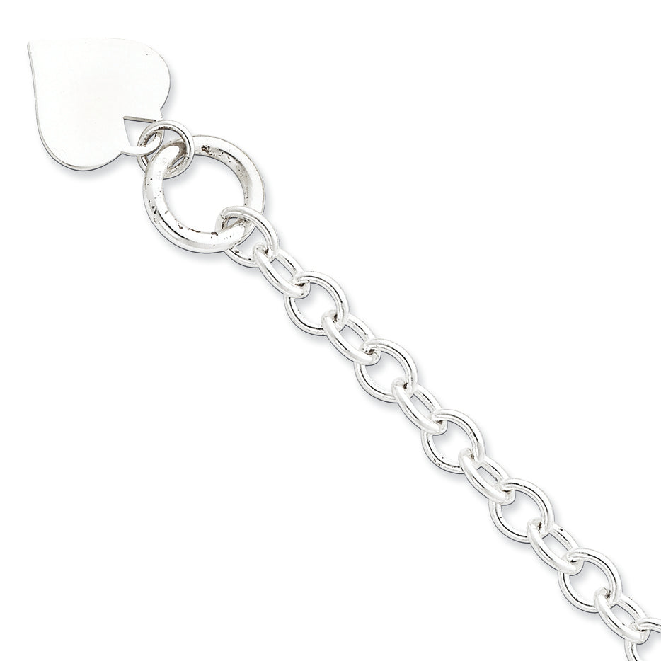 Sterling Silver Heart Disc Toggle Bracelet 7.75 Inches