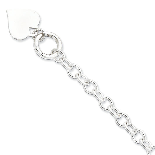 Sterling Silver Heart Disc Toggle Bracelet 7.75 Inches
