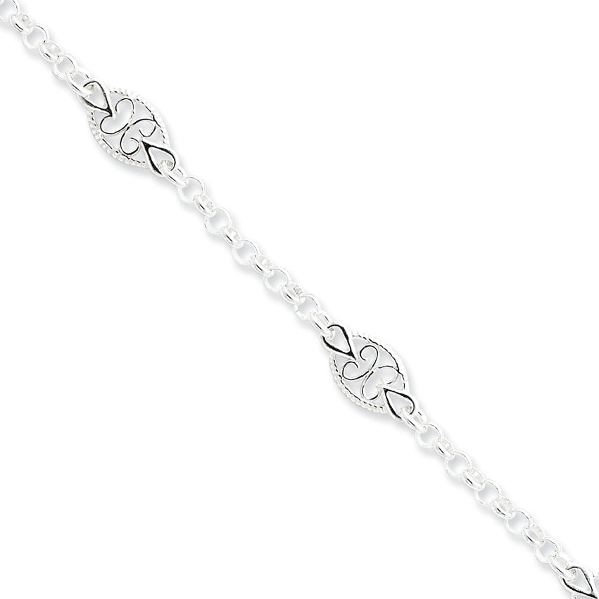 Sterling Silver Scroll Rolo Link Bracelet 7 Inches