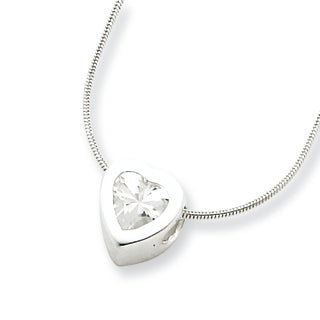 Sterling Silver CZ Heart Pendant on 18 Chain Necklace