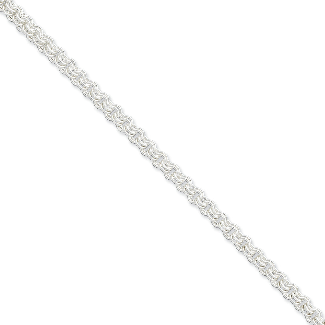 Sterling Silver 4mm Double Link Charm Bracelet 7 Inches