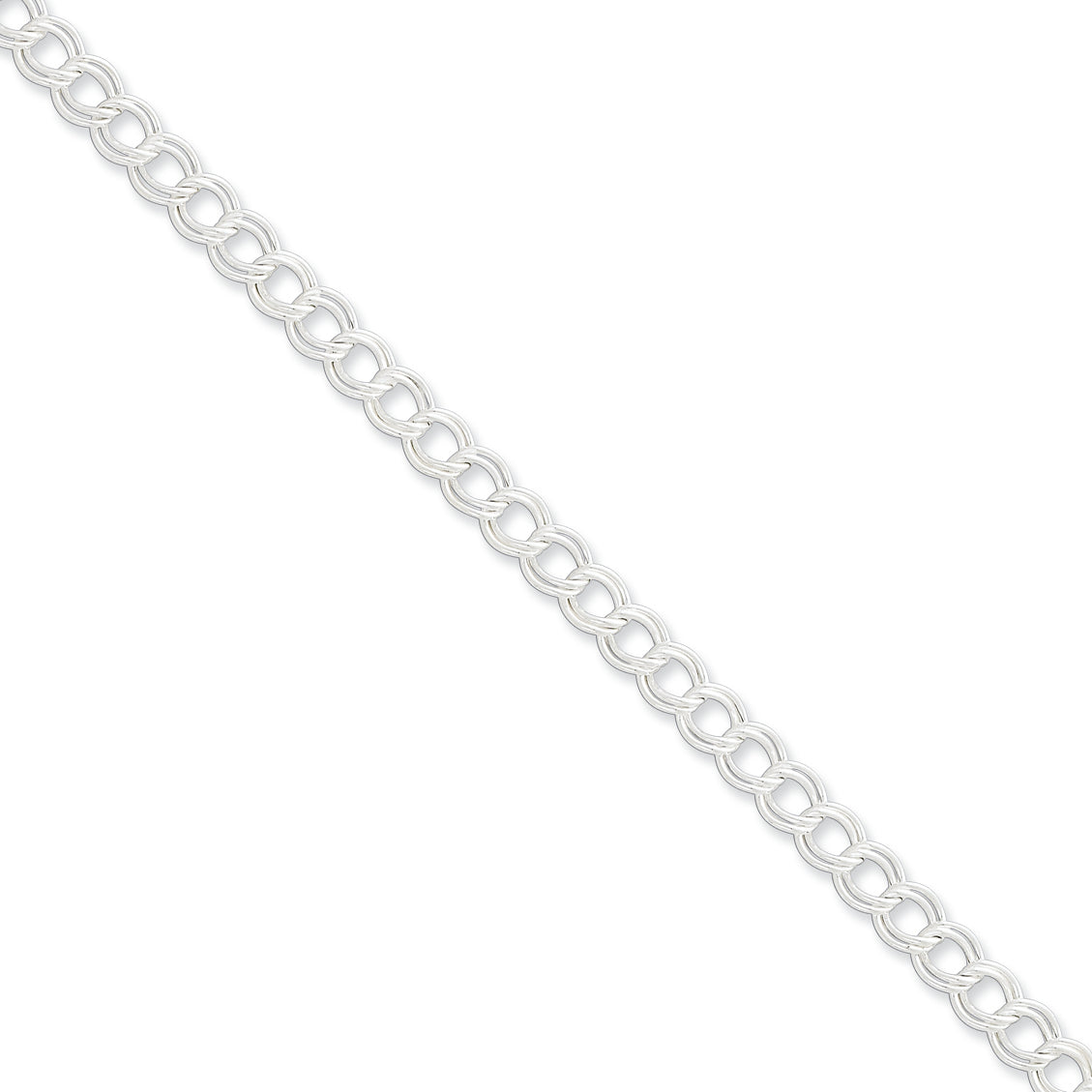 Sterling Silver 6mm Double Link Charm Bracelet 7 Inches