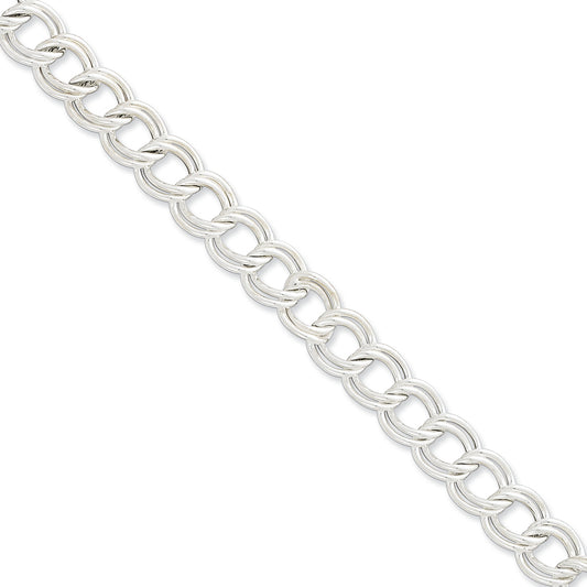 Sterling Silver 10.5mm Double Link Charm Bracelet 7.5 Inches