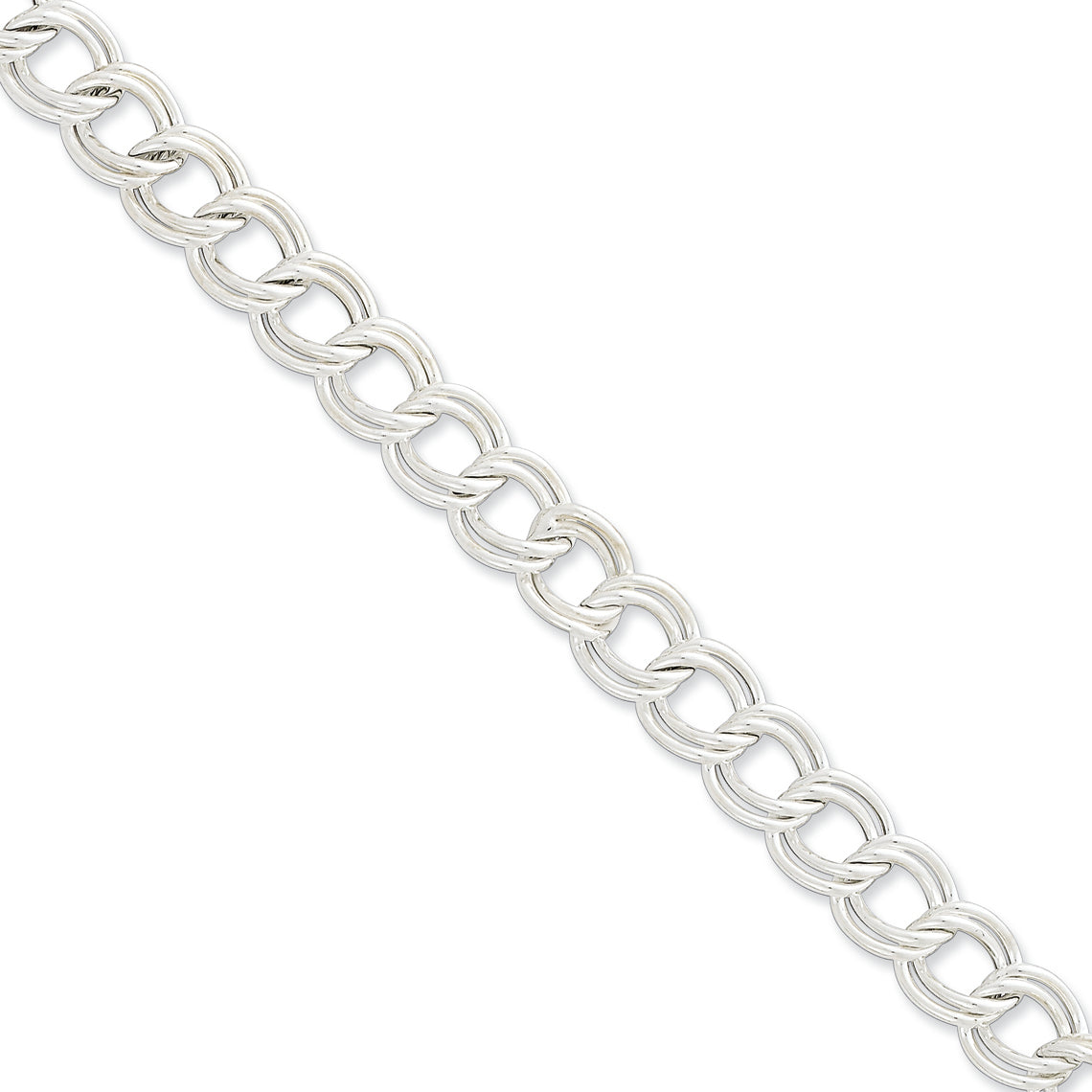 Sterling Silver 10.5mm Double Link Charm Bracelet 8.5 Inches